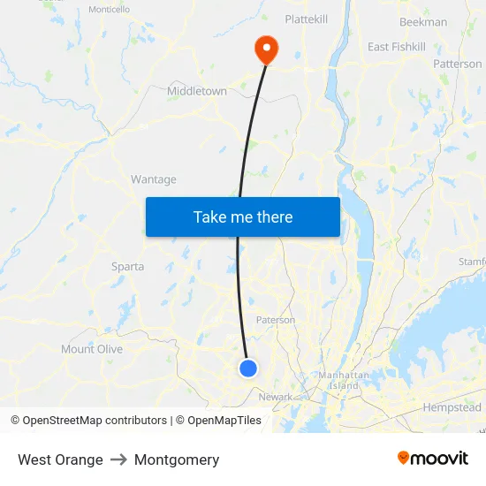 West Orange to Montgomery map