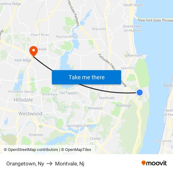 Orangetown, Ny to Montvale, Nj map