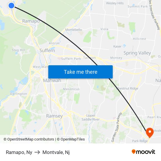 Ramapo, Ny to Montvale, Nj map