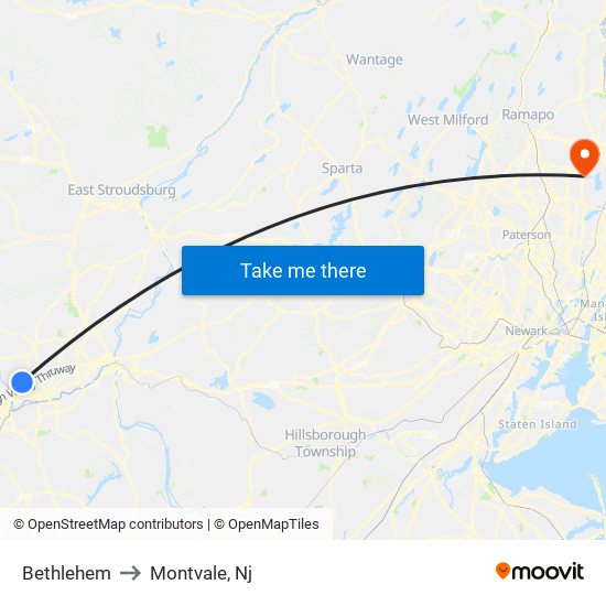 Bethlehem to Montvale, Nj map