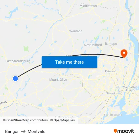 Bangor to Montvale map