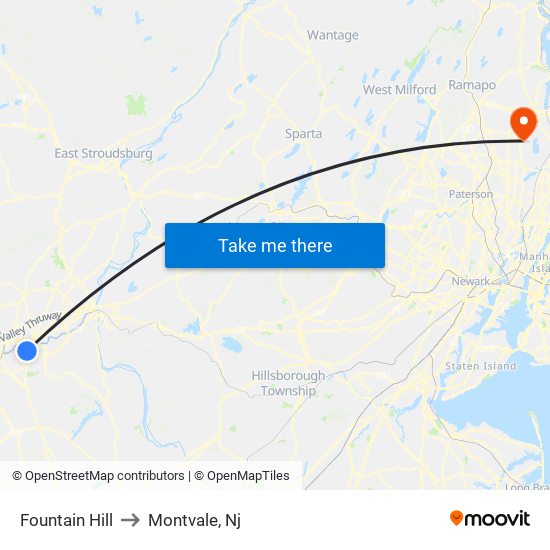 Fountain Hill to Montvale, Nj map