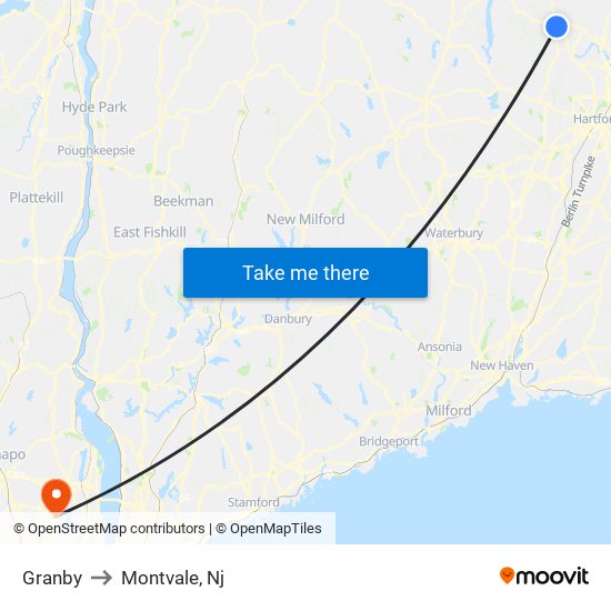 Granby to Montvale, Nj map