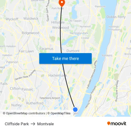 Cliffside Park to Montvale map
