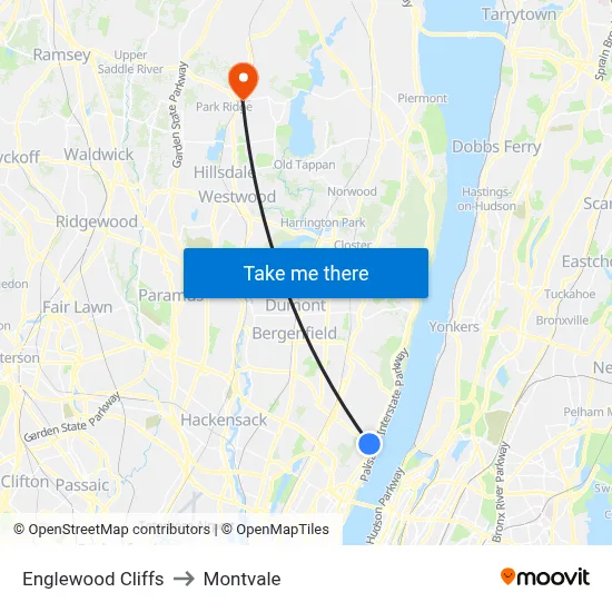 Englewood Cliffs to Montvale map