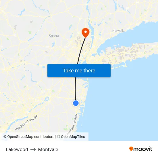 Lakewood to Montvale map