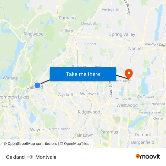 Oakland to Montvale map