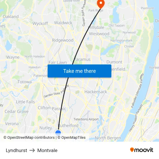 Lyndhurst to Montvale map