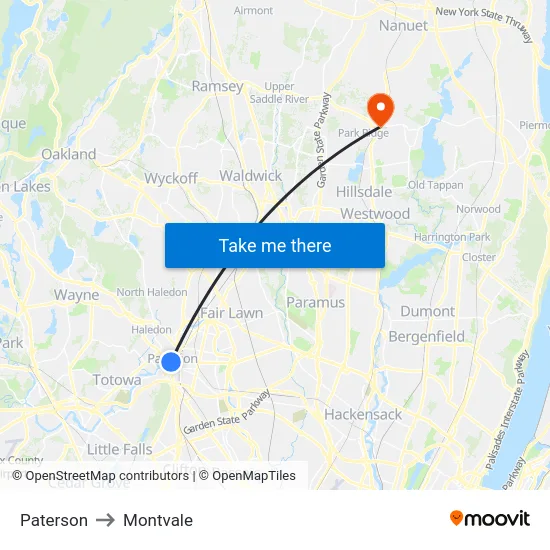 Paterson to Montvale map