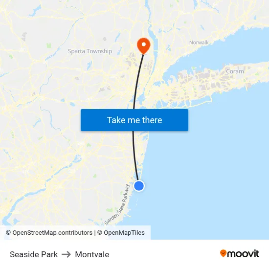 Seaside Park to Montvale map