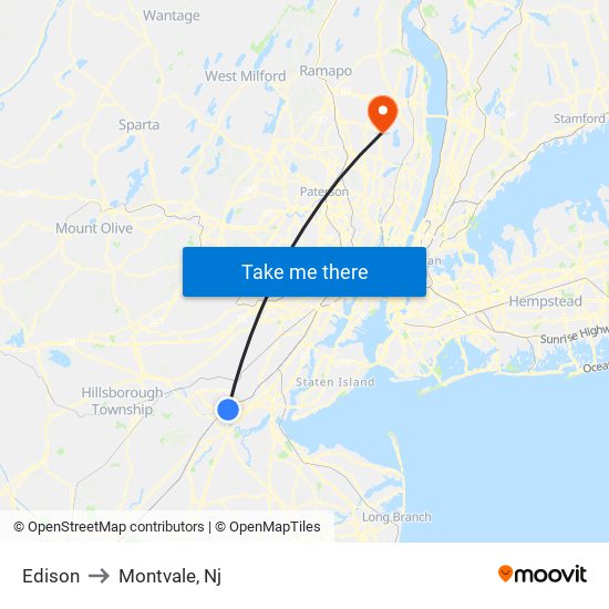 Edison to Montvale, Nj map