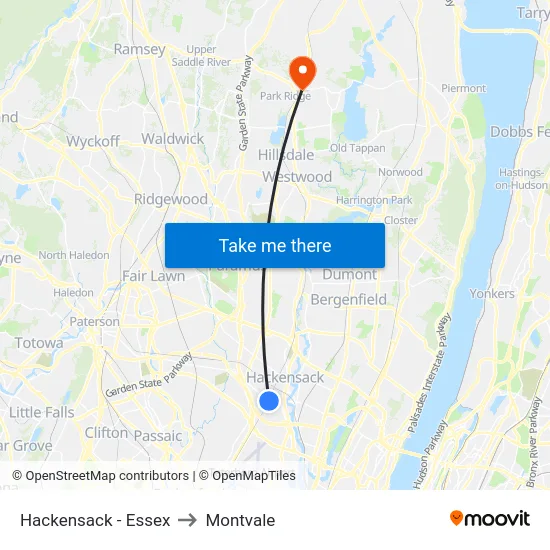 Hackensack - Essex to Montvale map