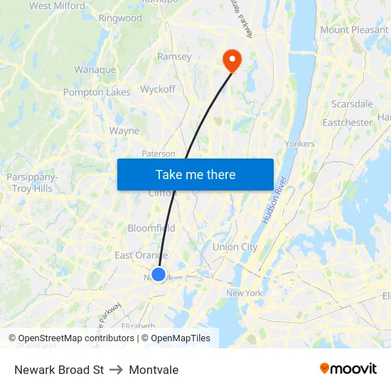 Newark Broad St to Montvale map