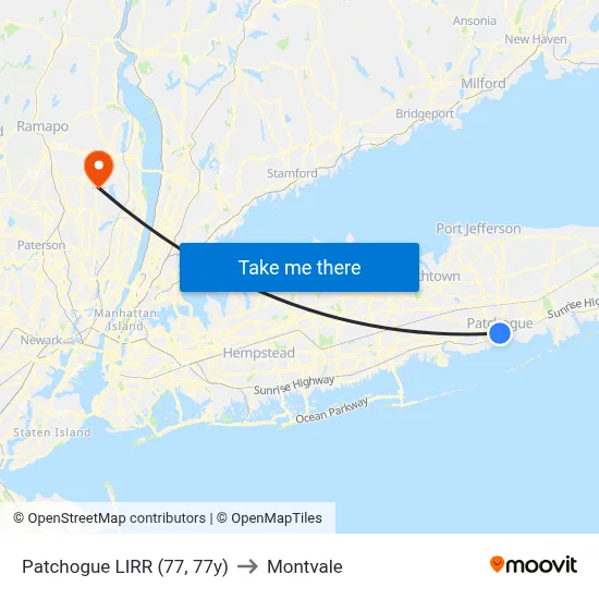 Patchogue LIRR (77, 77y) to Montvale map