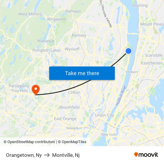 Orangetown, Ny to Montville, Nj map