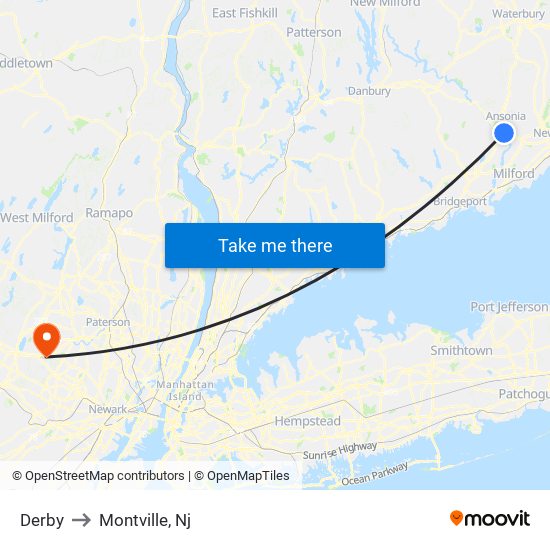 Derby to Montville, Nj map