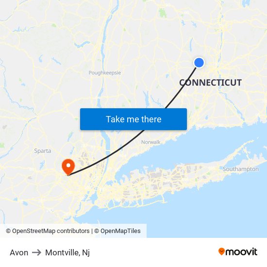 Avon to Montville, Nj map