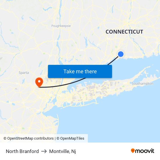 North Branford to Montville, Nj map