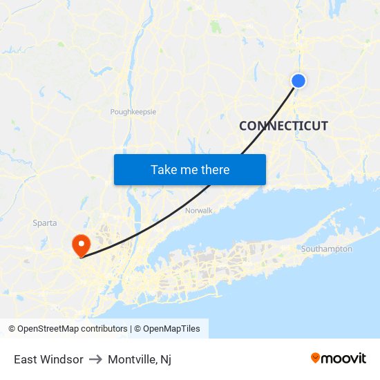 East Windsor to Montville, Nj map