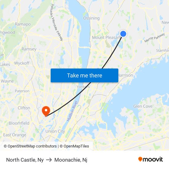 North Castle, Ny to Moonachie, Nj map