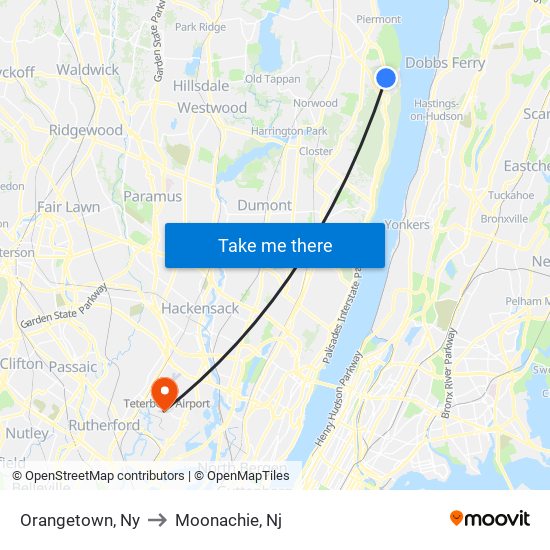 Orangetown, Ny to Moonachie, Nj map