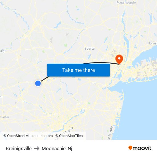 Breinigsville to Moonachie, Nj map