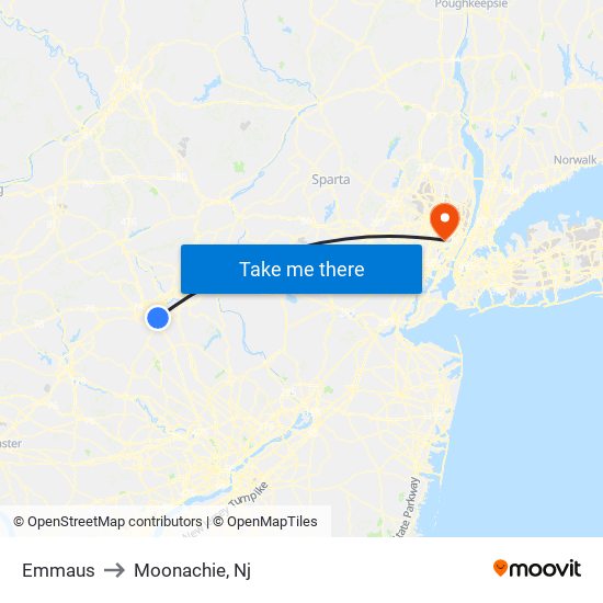 Emmaus to Moonachie, Nj map