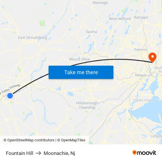 Fountain Hill to Moonachie, Nj map