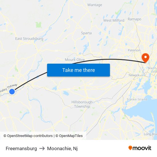 Freemansburg to Moonachie, Nj map