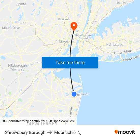 Shrewsbury Borough to Moonachie, Nj map