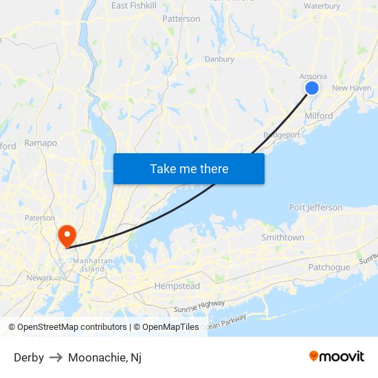 Derby to Moonachie, Nj map