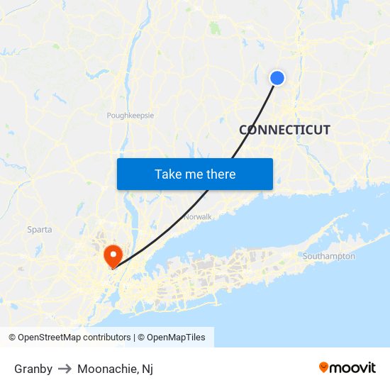 Granby to Moonachie, Nj map