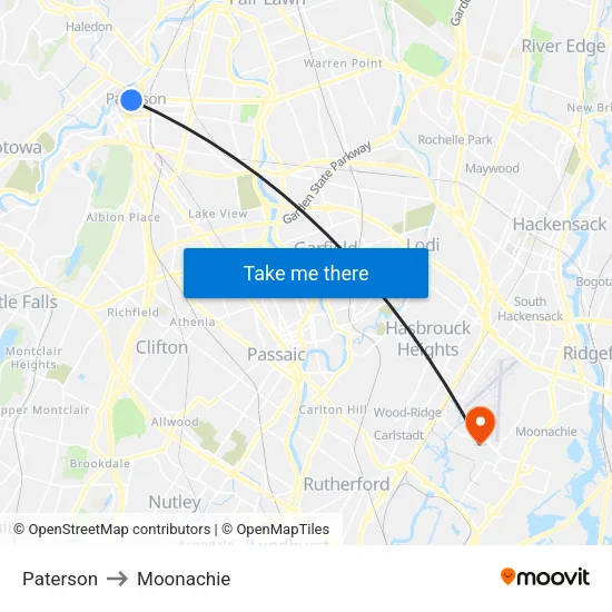Paterson to Moonachie map