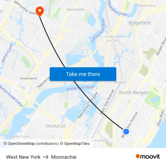 West New York to Moonachie map