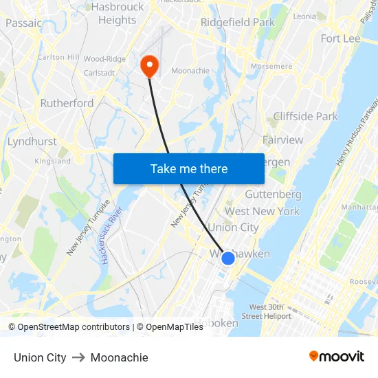 Union City to Moonachie map