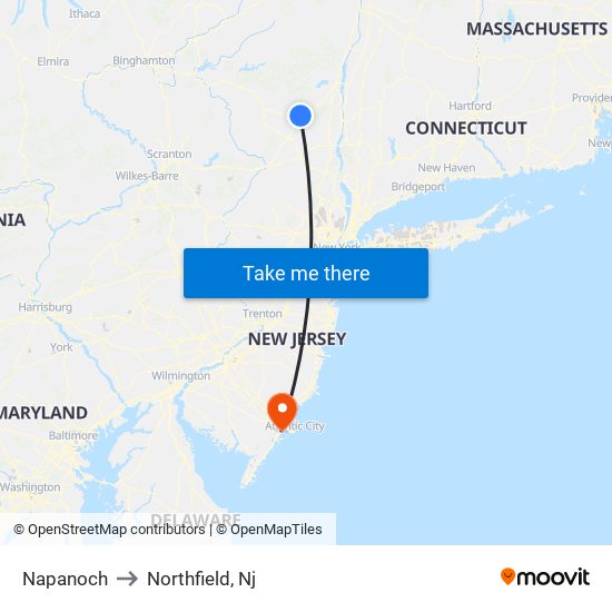 Napanoch to Northfield, Nj map