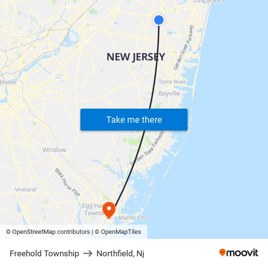 Freehold Township to Northfield, Nj map