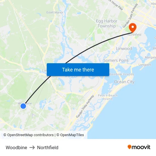 Woodbine to Northfield map