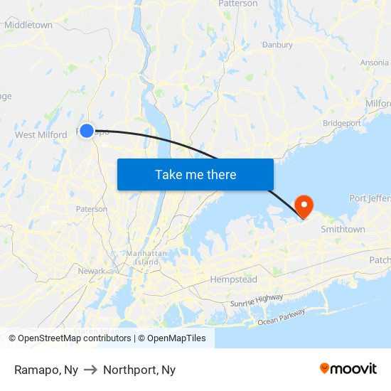 Ramapo, Ny to Northport, Ny map