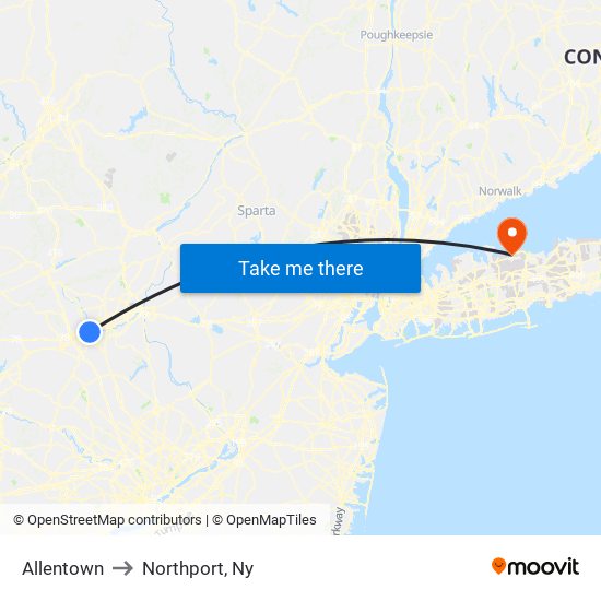 Allentown to Northport, Ny map