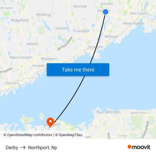 Derby to Northport, Ny map