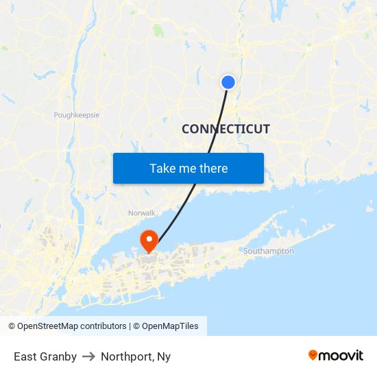 East Granby to Northport, Ny map