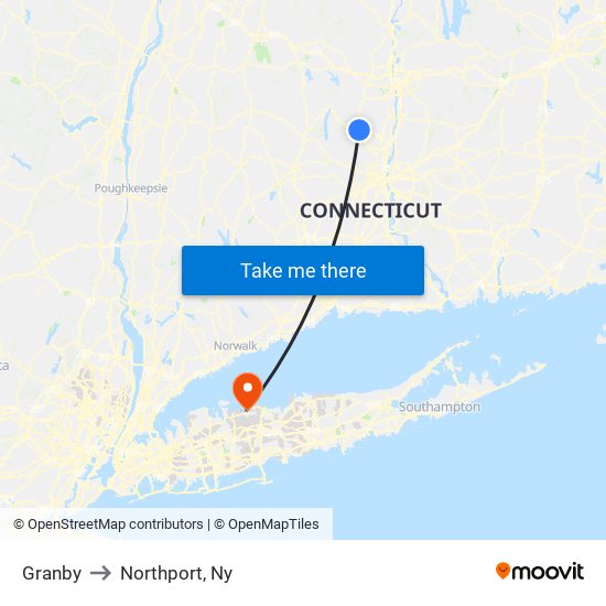 Granby to Northport, Ny map