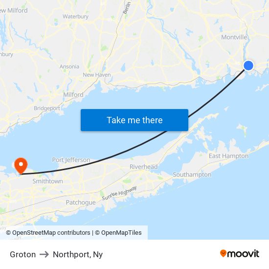 Groton to Northport, Ny map