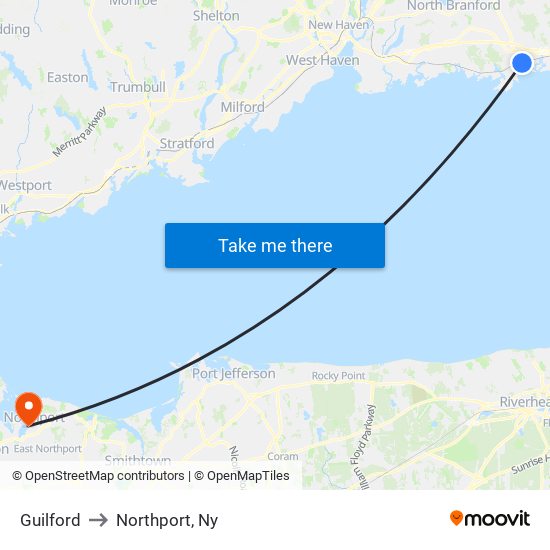 Guilford to Northport, Ny map