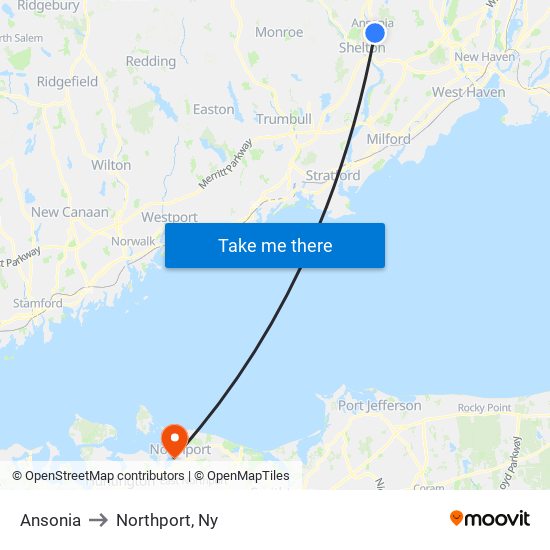 Ansonia to Northport, Ny map