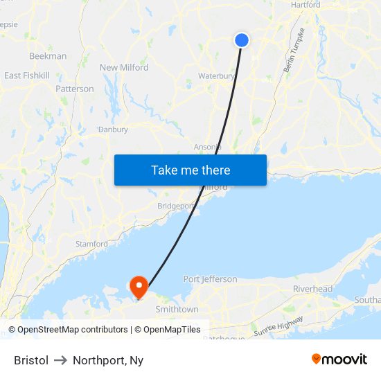 Bristol to Northport, Ny map