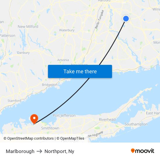 Marlborough to Northport, Ny map