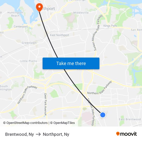 Brentwood, Ny to Northport, Ny map