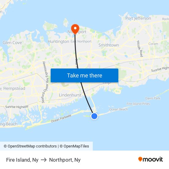 Fire Island, Ny to Northport, Ny map